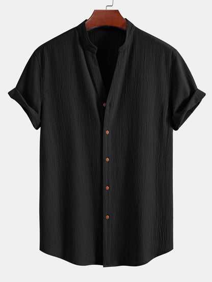 Crinkled Textured V Neck Shirt