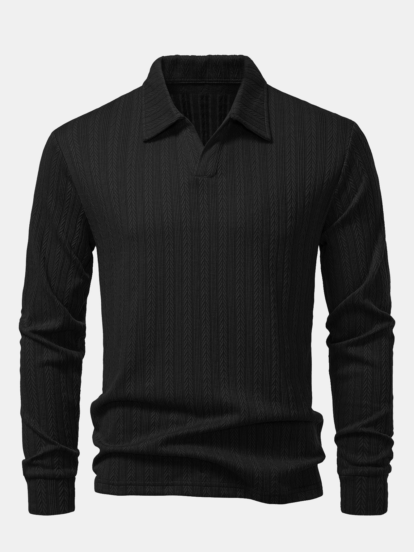 Long Sleeve Wheat Ear Jacquard Polo Shirt