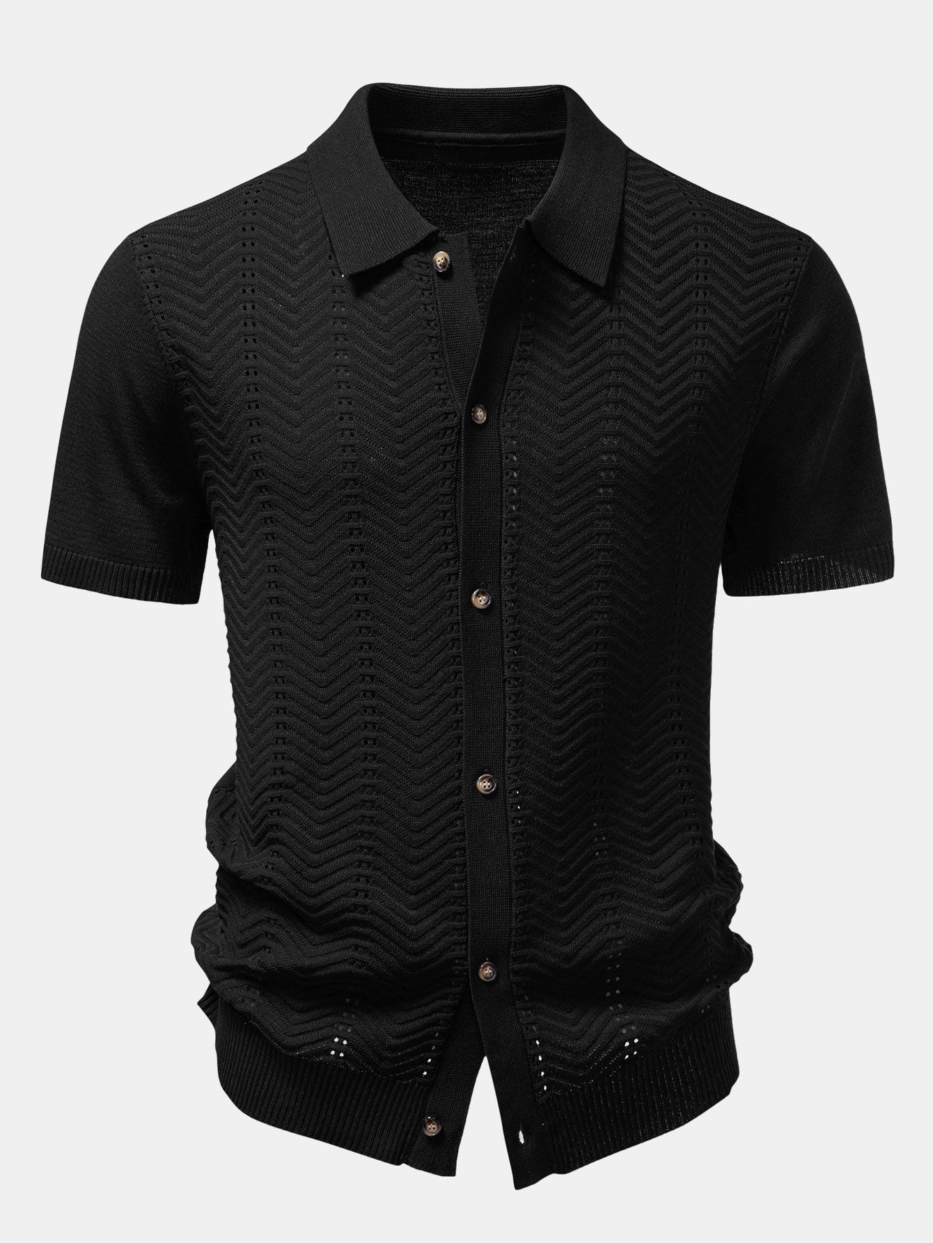Textured Jacquard Button Up Knit Shirt