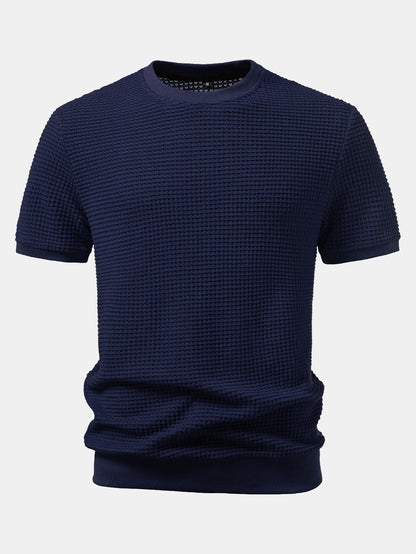 Short Sleeve Waffle Ribbed Hem T-Shirt