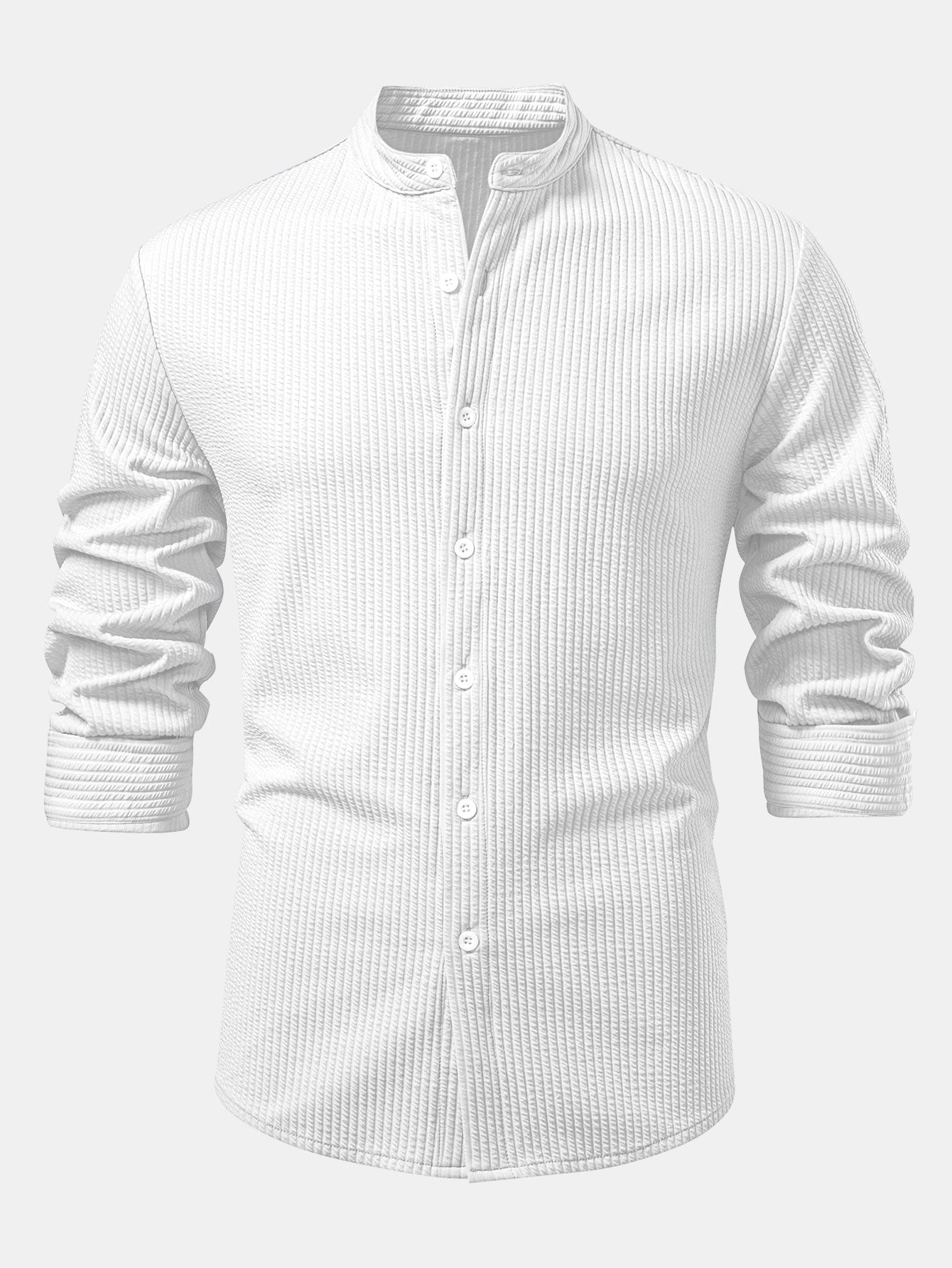 Long Sleeve Muscle Fit Ribbed Stand Collar Shirt