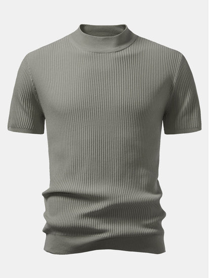 3 Pieces Ribbed Mock Neck Knit T-Shirt