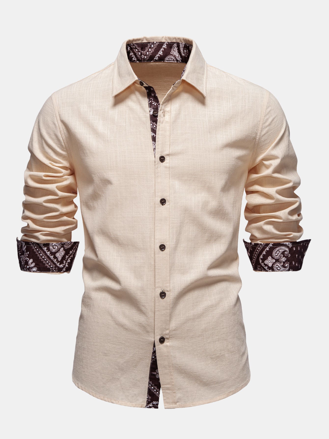 Contrast Paisley Print Linen Look Shirt