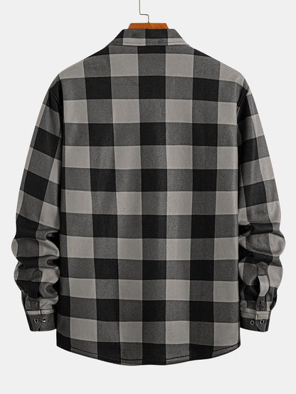 Flannel Fleece Lined Plaid Shirt With Pockets