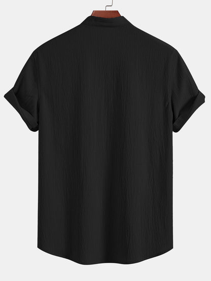 Crinkled Textured V Neck Shirt