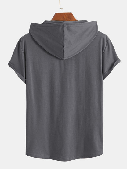 Short Sleeve Henley Hooded T-Shirt