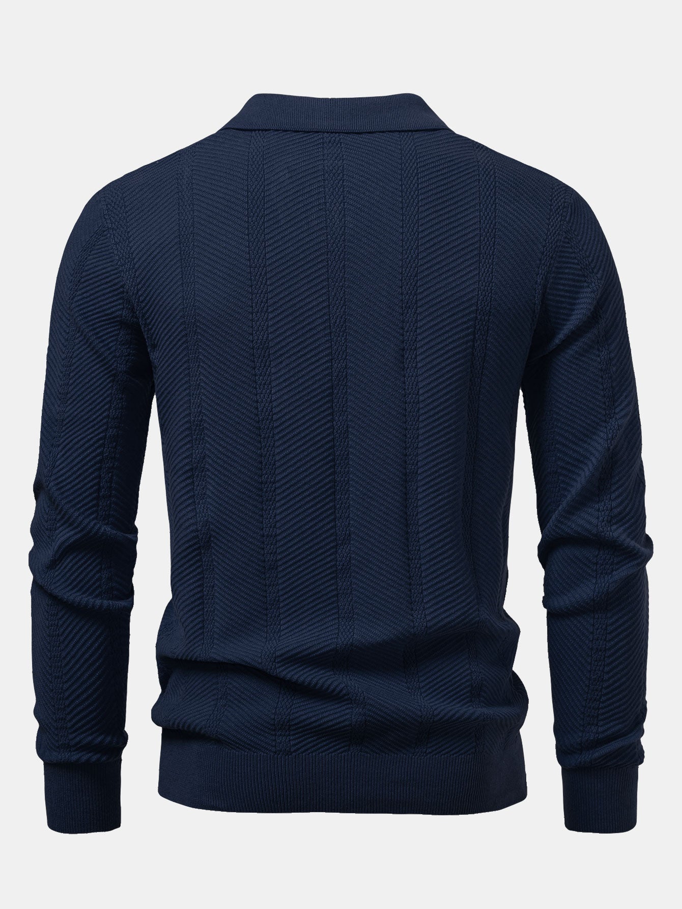 Long Sleeve Stripe V Neck Knit Polo Shirt
