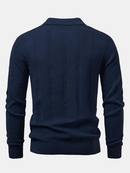 Long Sleeve Stripe V Neck Knit Polo Shirt
