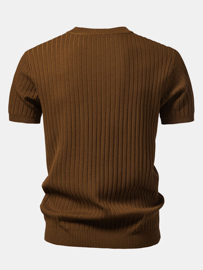 Ribbed Crew Neck Knit T-Shirt