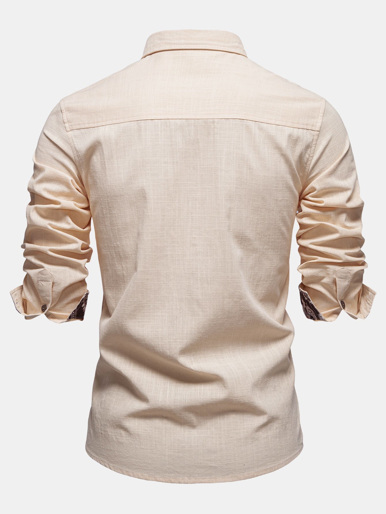 Contrast Paisley Print Linen Look Shirt