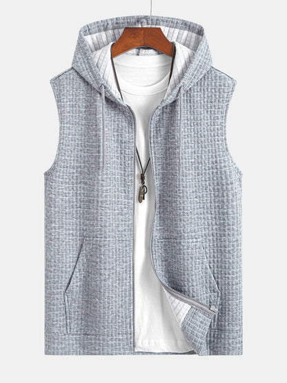 Sleeveless Waffle Zipper Hoodie