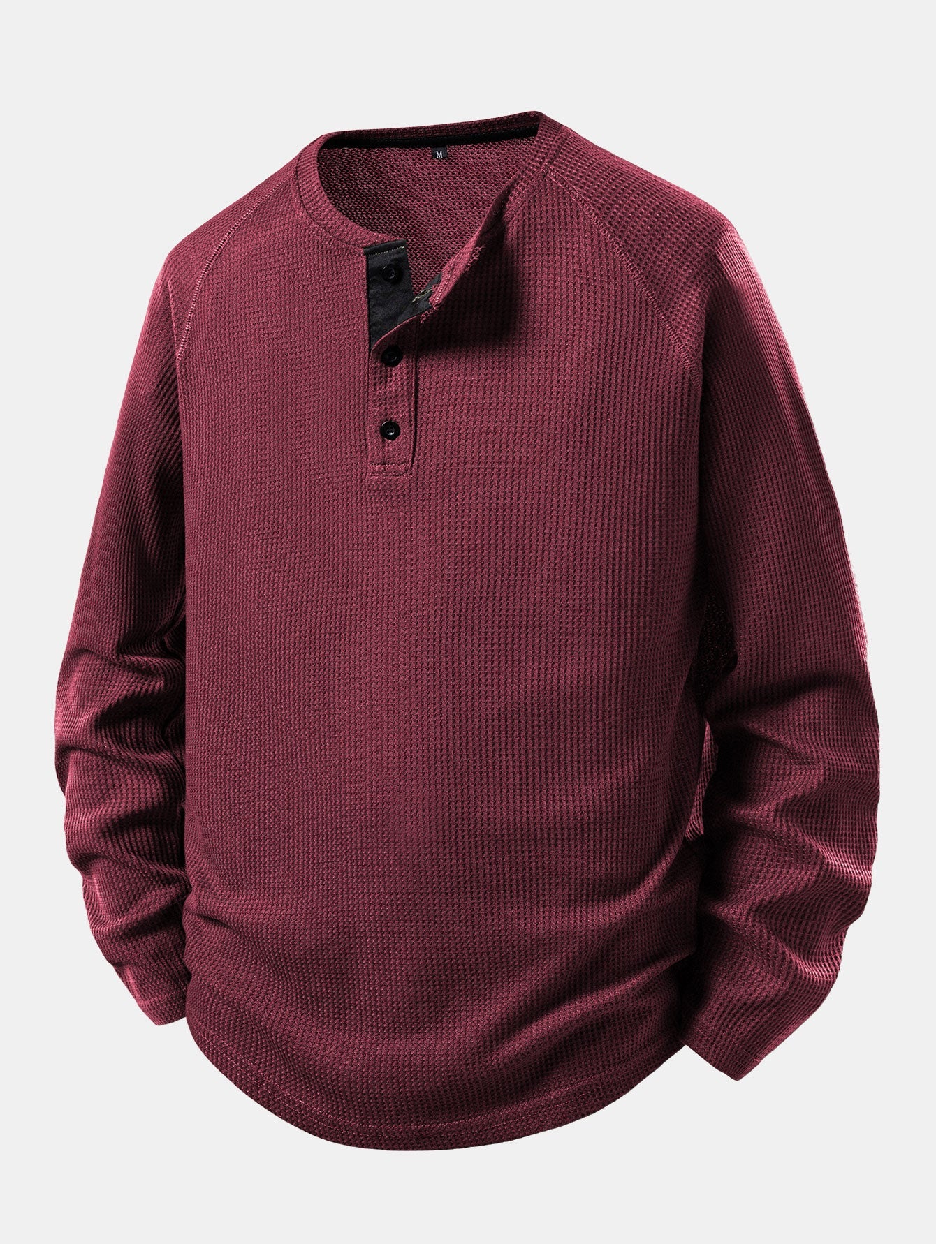 Long Sleeve Arc Hem Waffle Henley Shirt