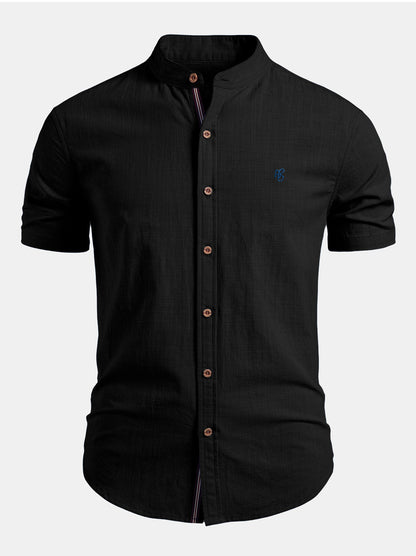 قميص قصير الأكمام بقلنسوة بتصميم من الكتان