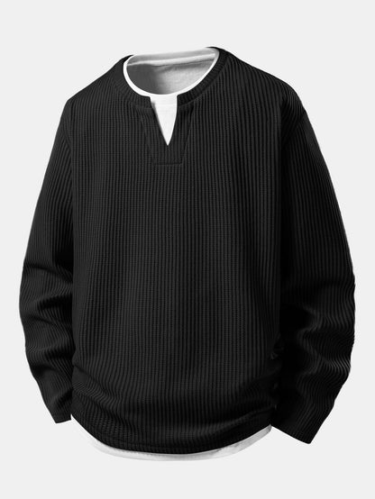 Relax Fit Waffle 2 In 1 Notched Collar T-Shirt