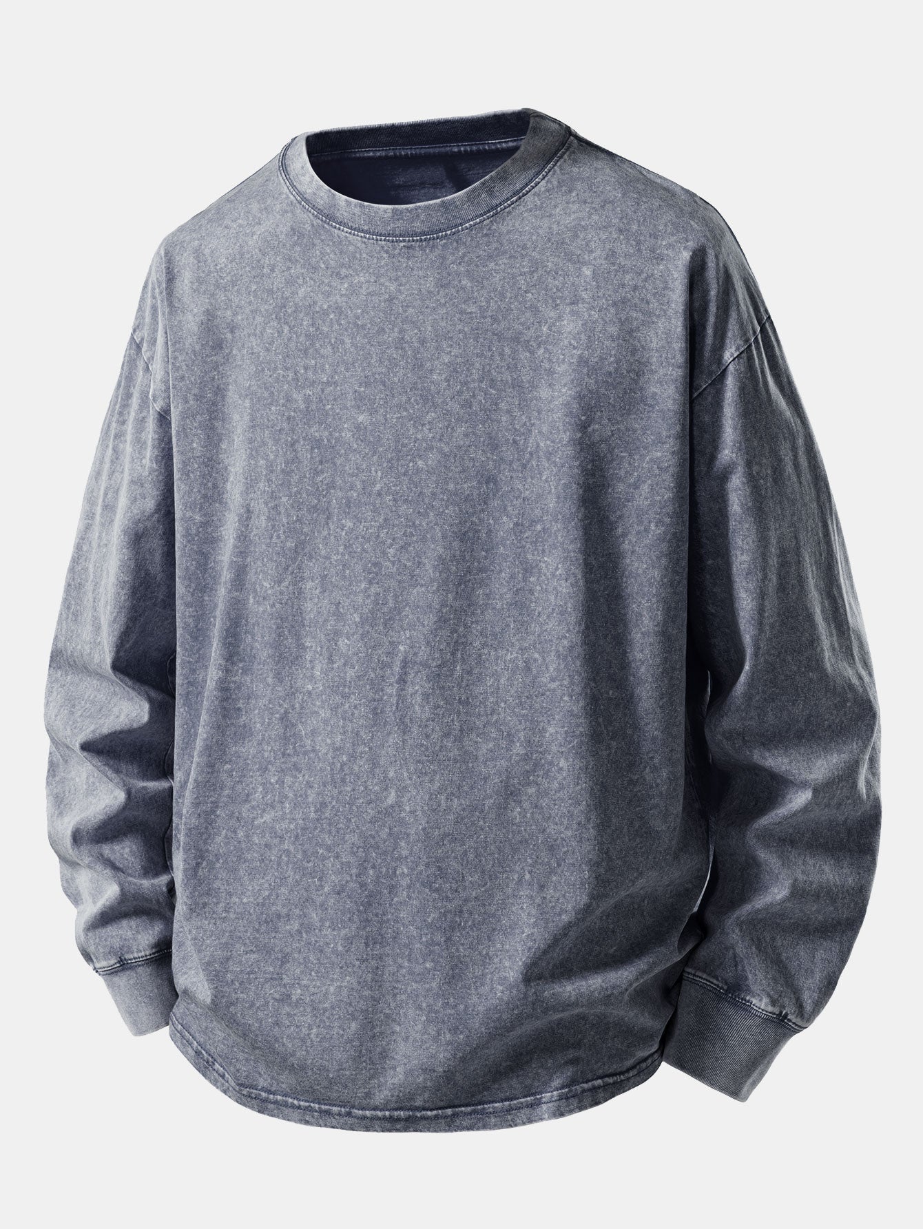 Relax Fit Long Sleeve Washed Distressed T-Shirt