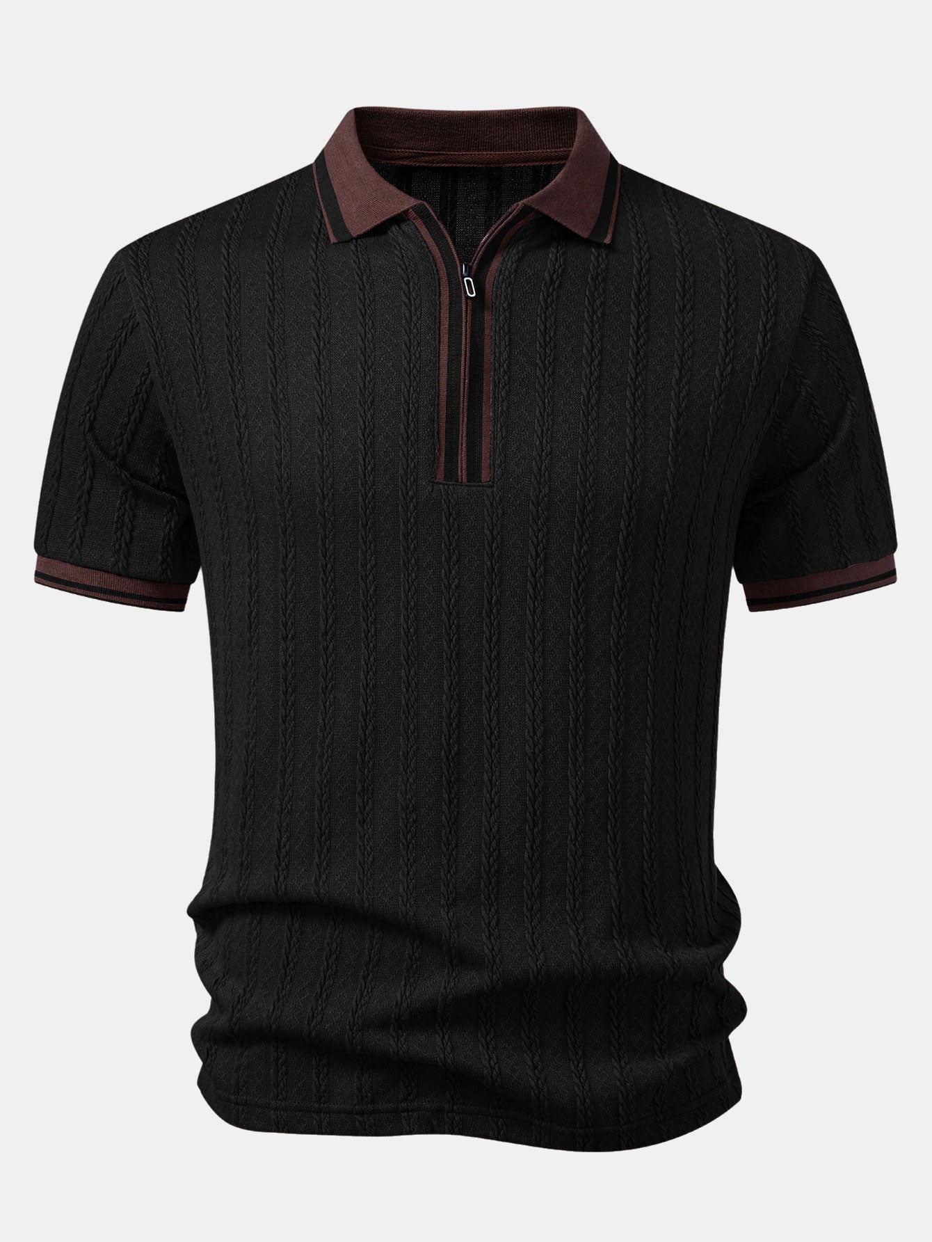 Wheat Ear Jacquard Zipper Knit Polo
