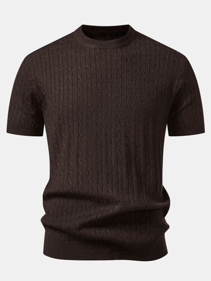 Twisted Jacquard Crew Collar Knit T-Shirt