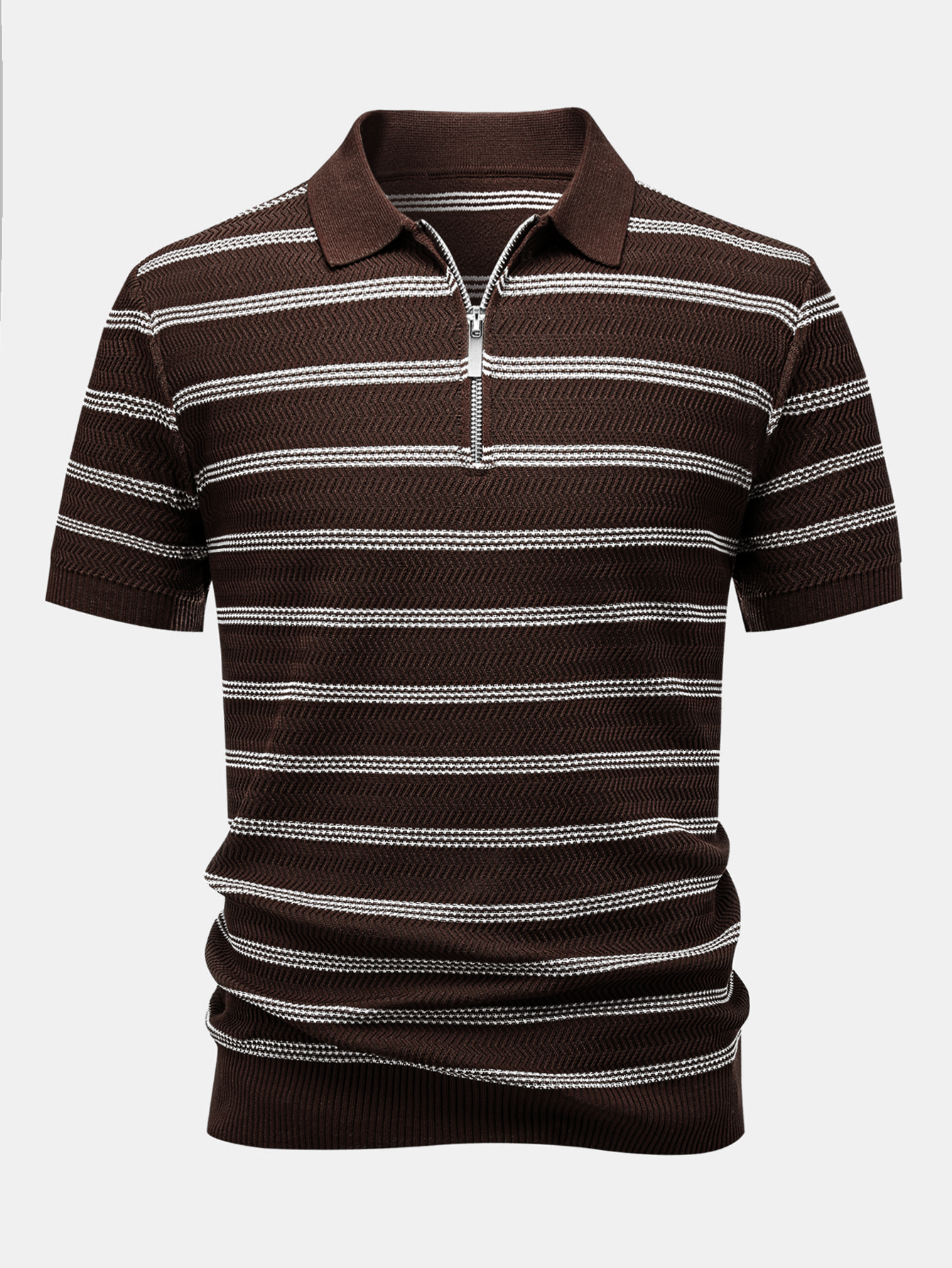 Striped Zipper Knit Polo