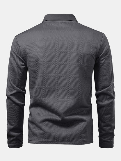 Long Sleeve Plaid Jacquard Polo Shirt