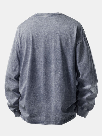 Relax Fit Long Sleeve Washed Distressed T-Shirt