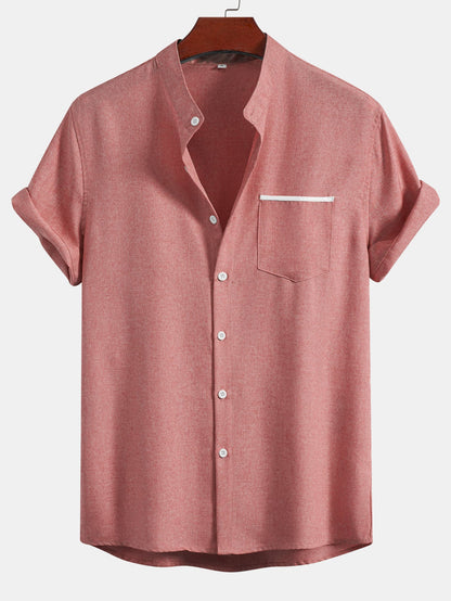 Contrast Pocket Stand Collar Shirt