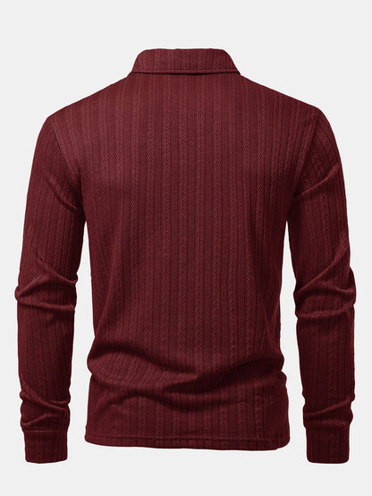 Long Sleeve Wheat Ear Jacquard Polo Shirt