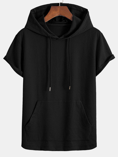 Kangaroo Pocket Ribbed Hooded T-Shirt