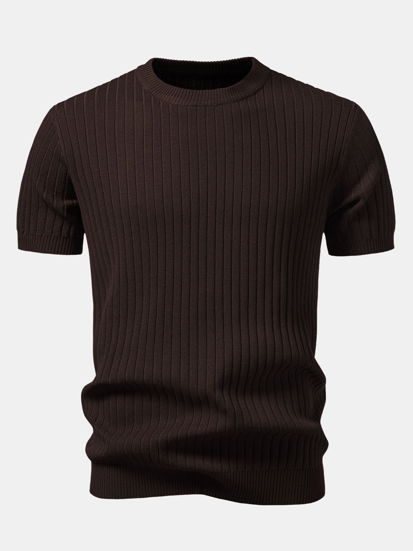 Ribbed Crew Neck Knit T-Shirt