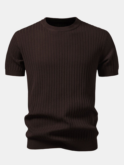 Ribbed Crew Neck Knit T-Shirt