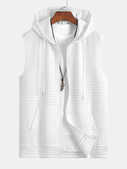 Sleeveless Waffle Zipper Hoodie