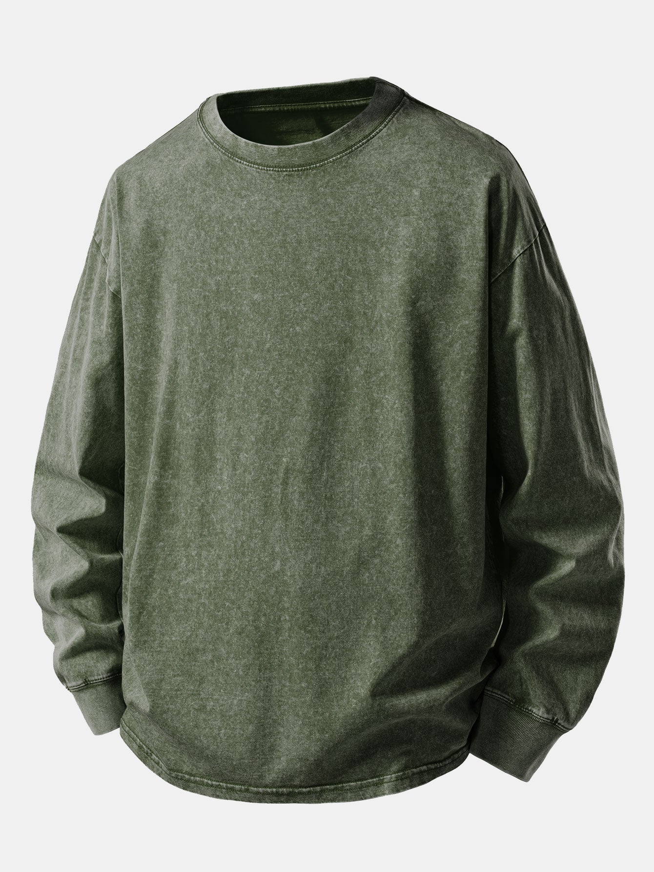 Relax Fit Long Sleeve Washed Distressed T-Shirt