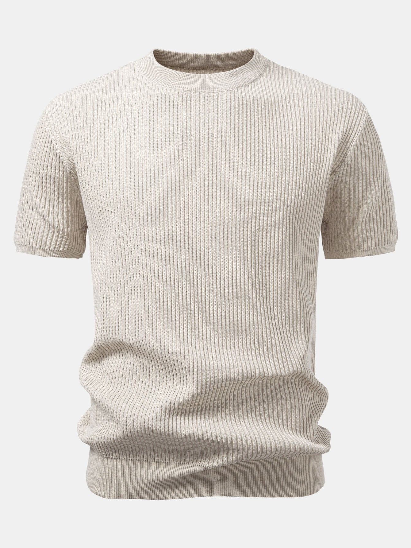 3 Pieces Ribbed Crew Neck Knit T-Shirt