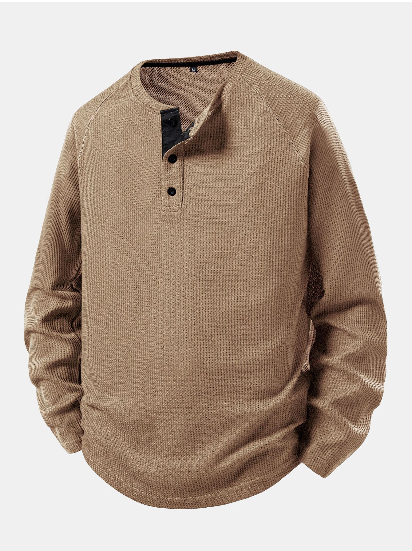 Long Sleeve Arc Hem Waffle Henley Shirt