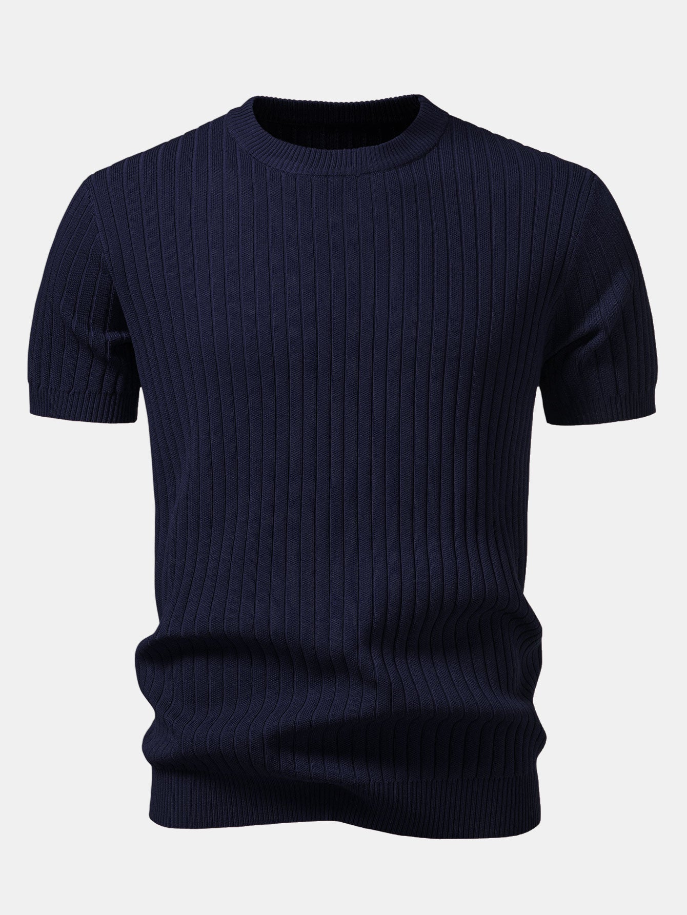 Ribbed Crew Neck Knit T-Shirt