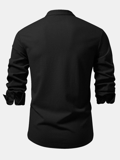 Long Sleeve Muscle Fit Ribbed Stand Collar Shirt