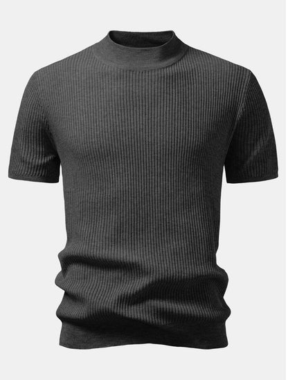3 Pieces Ribbed Mock Neck Knit T-Shirt