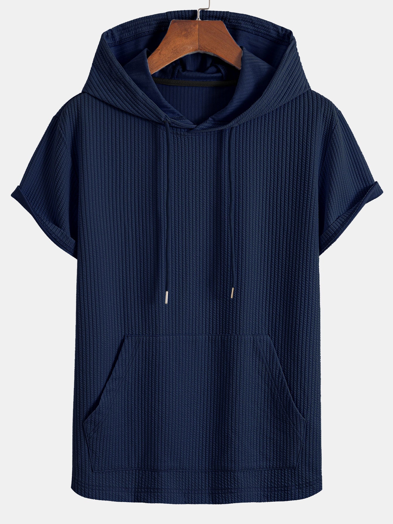 Kangaroo Pocket Ribbed Hooded T-Shirt