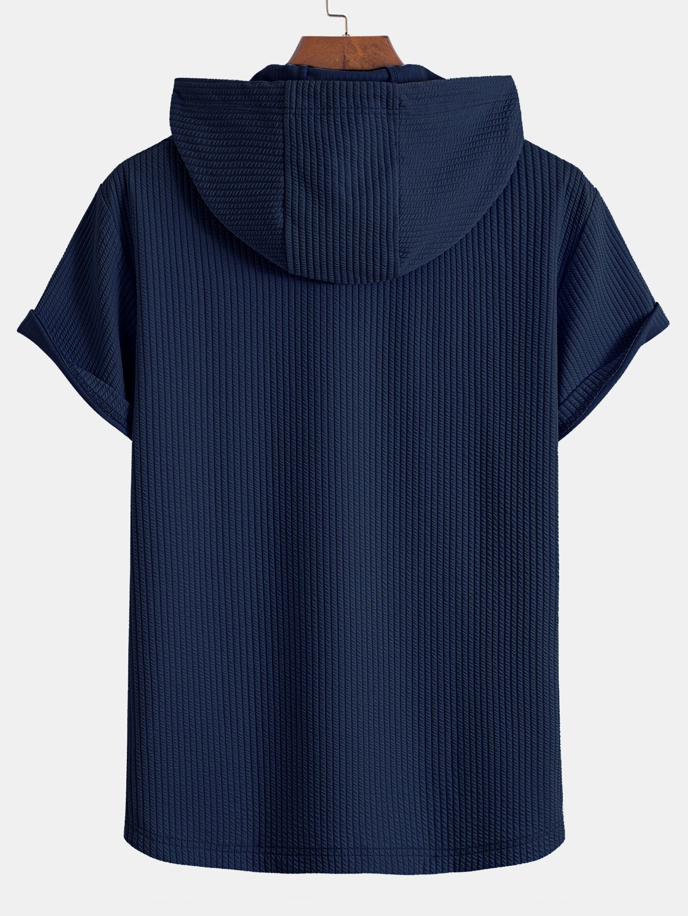 Kangaroo Pocket Ribbed Hooded T-Shirt