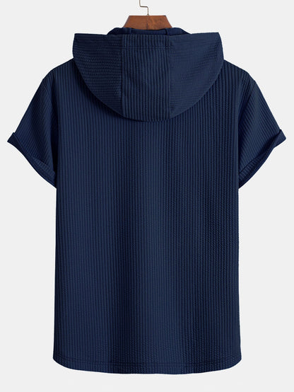 Kangaroo Pocket Ribbed Hooded T-Shirt