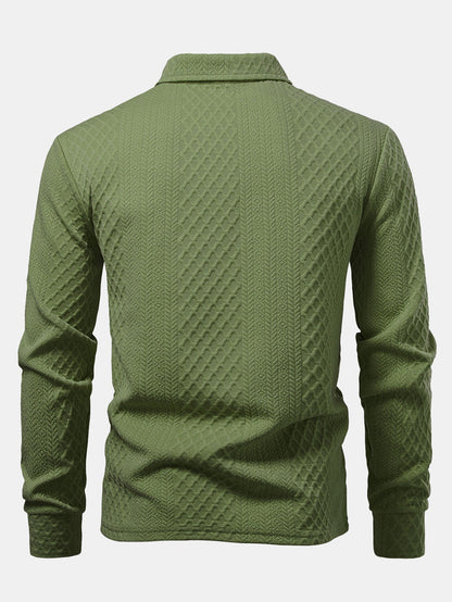Long Sleeve Geometric Jacquard Polo Shirt