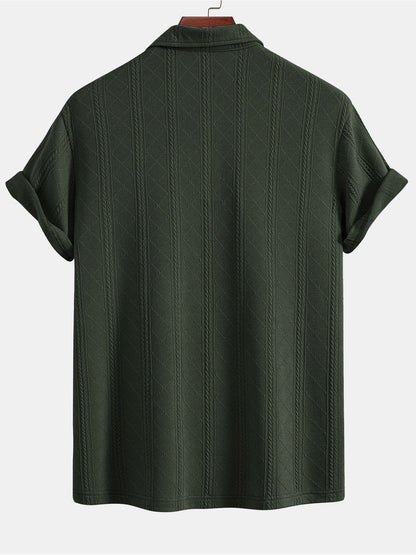 Rhombus Geometric Texture Knit Polo Shirt