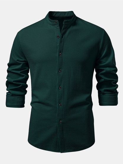 Long Sleeve Muscle Fit Ribbed Stand Collar Shirt