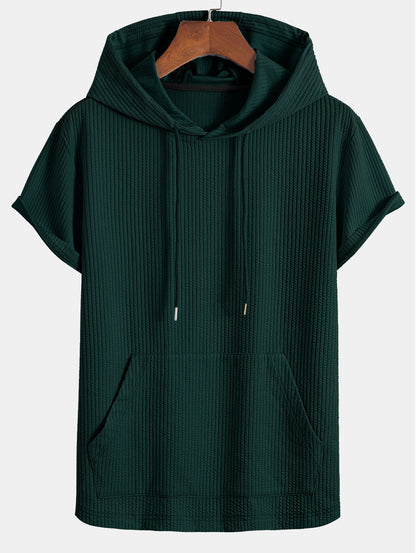 Kangaroo Pocket Ribbed Hooded T-Shirt