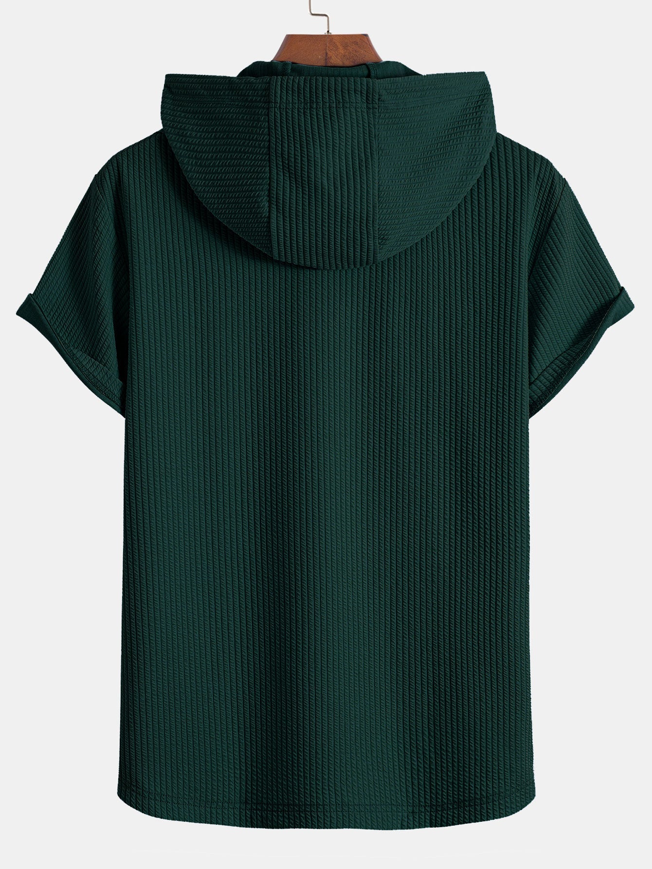 Kangaroo Pocket Ribbed Hooded T-Shirt