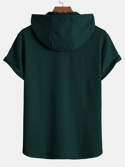 Kangaroo Pocket Ribbed Hooded T-Shirt