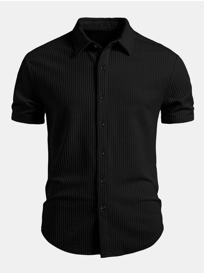 Muscle Fit Ribbed Button Up Shirt