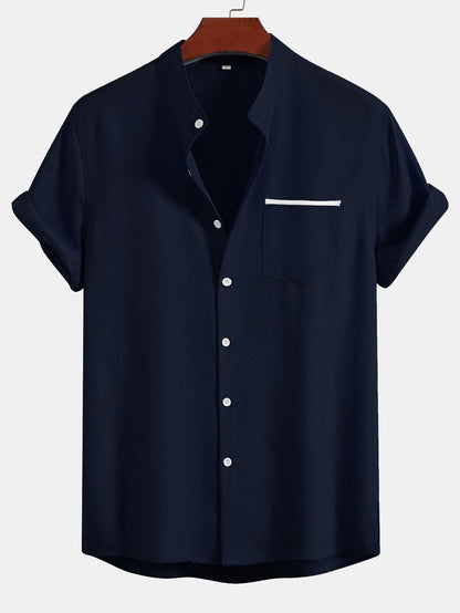 Contrast Pocket Stand Collar Shirt