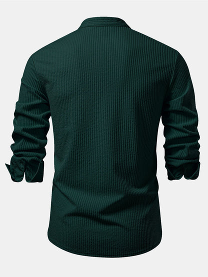 Long Sleeve Muscle Fit Ribbed Stand Collar Shirt