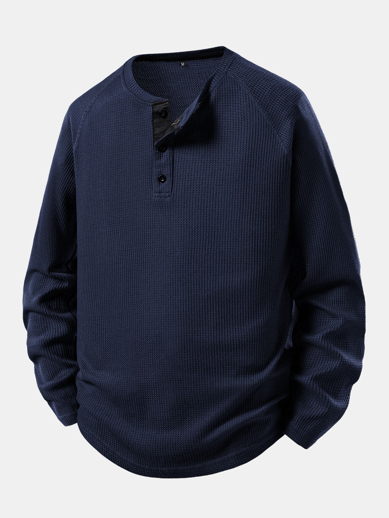 Long Sleeve Arc Hem Waffle Henley Shirt