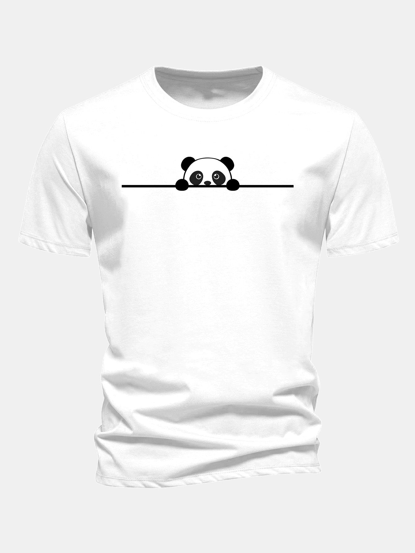 Regular Fit Peeking Panda Print Cotton T-Shirt